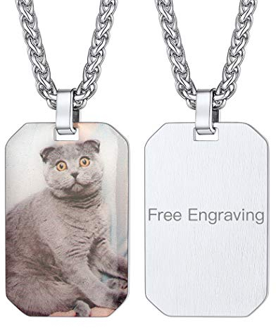 Suplight Fotogravur Fotoketten personalisiert Achteck Anhänger Halskette mit Name Text Gravur Edelstahl Erkennungsmarke Dog Tag Schmuck für Männer Jungen tolles Geschenk für Geburtstag