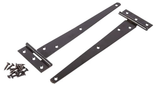 Garden Mile 2 Pack 10 Inch / 250mm Black Garden Gate Hinges for Wooden Gates Heavy Duty Powder Coated for Weather Protection T Hinges with Screws for Shed Garage Barn Doors Gate Hinge