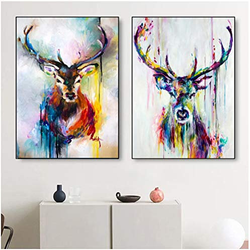 Domrx Moderne Kunst Wandbild Bunte Hirsch Bilder Tier Poster Leinwand Malerei Wandkunst für Wohnzimmer Home Dekorative Bilder 40x60cm/15.7x23.6 Innerframe