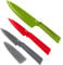 Kuhn Rikon Colori+ Culinary 3 Pc Kitchen Knife Set: 1 Chef, 2 Paring Knives. Stainless Steel Blades. 3 Year Kuhn Rikon Guarantee, Green, Red & Dark Grey