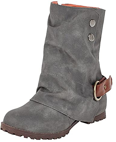 Scarpe da Donna Western Stivali Stivaletti Punta Etnici Stivaletti Donna Retro Autunno Inverno Cerniera Tacco Quadrato Stivaletti Corti Scarpe Punta Rotonda (39,Grigio)