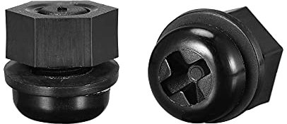 sourcing map Nylon Screw Nut Washer Assortment Kit, M6x8mm Round Head Machine Screw Bolt Nuts Flat Washers Black 20 Set