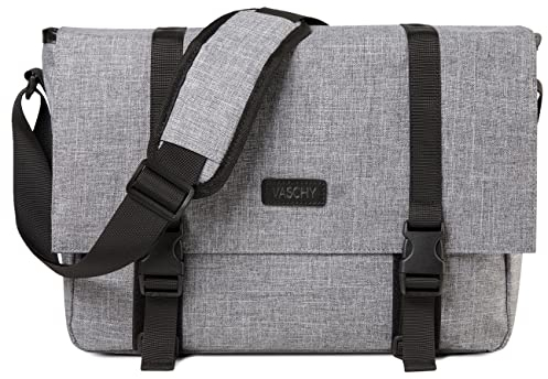 VASCHY Messenger Bag, Wasser Resistant Slim Crosskbody Laptop Schulter Tasche für Männer Frauen passt 14in Laptop für Arbeit,Schule,Büro Grau