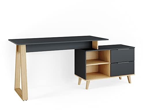 Vicco Schreibtisch Nautica, Anthrazit/Buche, 138 x 60 cm mit Schubladen, XL