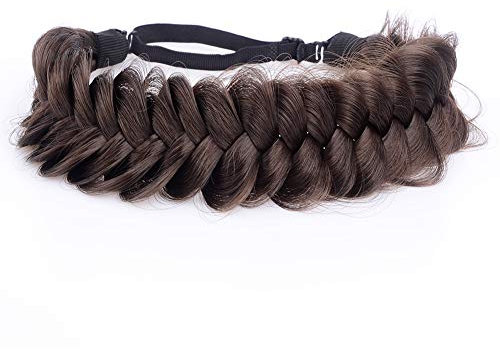Gledola Messy Synthetisches Haar Geflochtenes Stirnband Klassisches Chunky Wide Geflochtenes Stirnband (Brünette Braun)