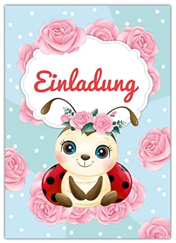 Junapack 12 Einladungskarten zum Kindergeburtstag Mädchen Marienkäfer