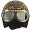 GJJGMGD Classic Leopard Open Face Herren Damen Retro-Helm, Vintage-Stil 3/4 Erwachsener Motorrad-Halbhelm mit Pilotenbrille DOT-zertifizierter ATV-Straßenhelm Scooter-Leichtmopedhelm (55-63 cm)