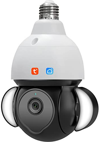 TUYA Telecamera Di Sicurezza A Lampadina, Telecamera IP Panoramica E27 Pan/Tilt, Telecamera Di Sorveglianza Wifi 5MP Con Allarme Rilevamento Di Movimento Visione Notturna Parlare Bidirezionale