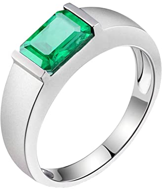 Daesar Ehering Platin 950, Ring Männer Solitär mit 1.5ct Smaragd Bandring Hochzeitringe Gr.61 (19.4)