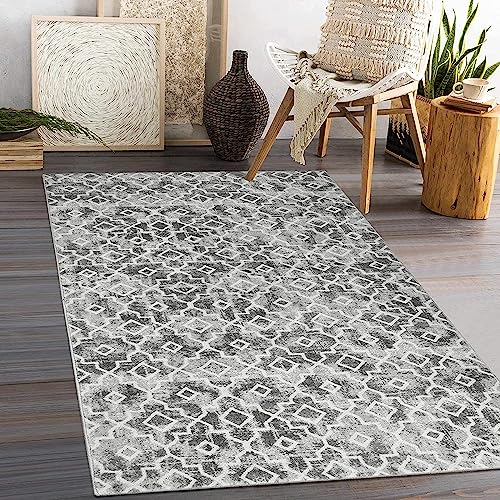 KIMODE Marokkanisch Grau Geometrisch Teppich Schlafzimmer 90 x 150cm,Weich küchenläufer Kurzflor Teppiche rutschfest Waschbarer Gegend,Für Wohnzimmer Küche Esszimmer Eingangsbereich Innen