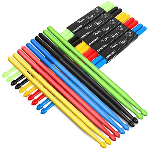 20 Paar 5A Drumsticks Nylon Drumsticks Leichte Drumsticks Rutschfeste Übung Drumsticks für Kinder Erwachsene Musikinstrument Percussion Zubehör (farbig)