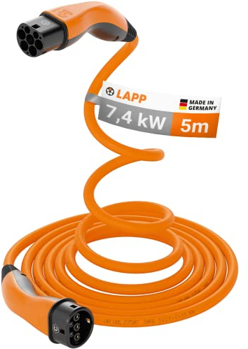 LAPP Mobility Helix EV Charger 7,4 kW Type 2 / self-retracting Cable/Charging Cable for Electric Car, 32 A / 1 Phase / 5 Metres/orange