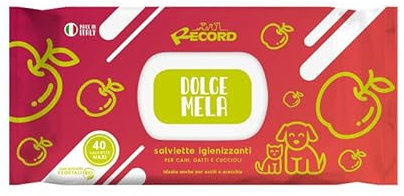 Record 40 x Pet Hygiene Wipes for Dogs and Cats, for Animals, Paws, Snout and Eyes, Protects Against Skin and PH. Apple Flavour