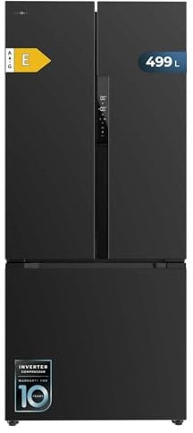Cecotec Réfrigérateur Congélateur porte française Bolero CoolMarket FD 499 Dark E. 499 L, No Frost, classe énergétique E, Metal Cooling et Multi Airflow pour des aliments frais.