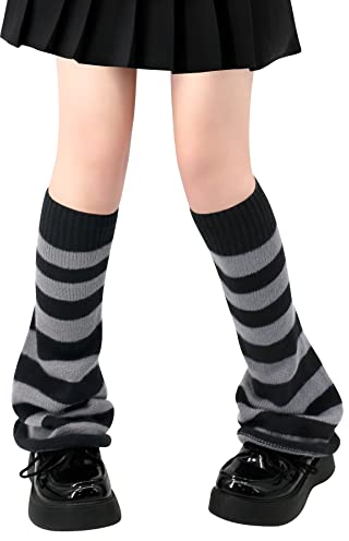 Olreco Beinstulpen Kawaii Beinstulpen Y2K Harajuku Beinstulpen für Mädchen Frauen Gyaru Niedliche Beinstulpen Goth Lolita Zubehör, B Schwarz & Grau Streifen Ausgestellt, Einheitsgröße
