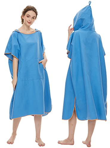 JORAKI Handtuch Poncho Erwachsene, Surf Poncho Microfaser Handtücher Badeponcho Strandtuch Damen Herren Umziehhilfe Ultraleicht und Schnelltrocknend Badehandtuch für Surfen Camping Schnorcheln Strand