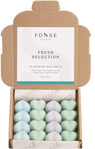 Fresh Selection Strong Scented Wax Melts 16 Pack - The Gift for Every Occasion – 4 of Our Favourite Fresh Scents – Fresh Linen, Wood Sage and Sea Salt, Nordic Fjord, Seaweed and Juniper
