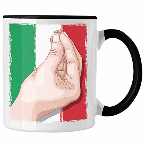 Trendation - Tasse Italien Flagge Handbewegung Geschenk für Italien-Liebhaber (Schwarz)