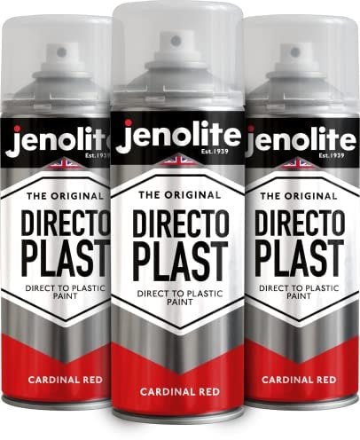 JENOLITE Directoplast Gloss Spray Paint | CARDINAL RED | 3x400ml | Paint for Plastic Surfaces | For All Types Of Plastic | No Primer Required Multi Surface Paint | Spray Paint for Plastic | RAL 3001