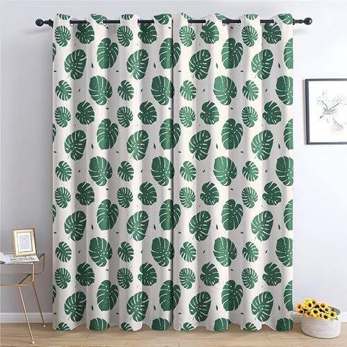 QEODAH Vorhänge Monstera Vorhang Blickdicht Ösenvorhang Verdunklungsvorhänge Gardinen Wohnzimmer Schlafzimmer Kinderzimmer Fenster Deko Blackout Curtain 2er Set H 300 x B 140 cm