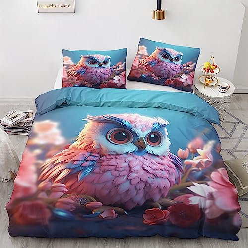 GEDAEUBA Sommer Bettwäsche 140x200 Eule - Süße Bettbezug 140x200 2er Set, Wendebettwäsche und Kissenbezug 70x90, Weiche & Atmungsaktive Mikrofaser Bettwäsche-Sets mit Reißverschluss