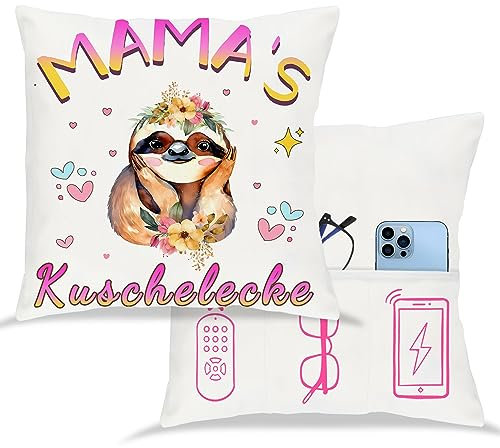 Tarklanda Mama Geschenk Mama Kuschelecke Kissenbezug Mama Zierkissenbezug 45x45cm Weiß Kissenbezug, Faultier Kissenbezug Geschenk für Mama zum Geburtstag, Muttertag