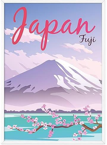 JUNOMI® Japan Poster DIN A2 | Wohnzimmer Deko, Modernes Wandbild, Tokyo Bild, Reiseposter, Japan Wandbild | Mit Rahmen Weiß