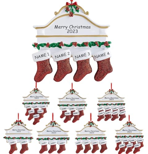 WERWAES Weihnachtsbaum Anhänger mit 2/3/4/5/6/7/8 Familiennamen Weihnachtsdeko 2024 Personalisierte Weihnachtskugeln Christbaumschmuck Anhänger