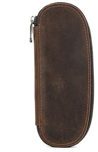 Genuine Leather 2 Slots Fountain Pen Case Zipper Pencil Storage Box Pouch