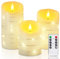 Homemory Flammenlose EchtesWachsKerzen mit Lichterkette, Eingebettete Lichterkette LED-Kerzen, Elektrische Flackerkerzen mit Fernbedienung und Timer, Elfenbeinweiß, 3er-Set