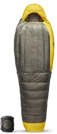 Sea to Summit - Spark Ultralight Daunenschlafsack Long (-1°C) - Mumienschlafsack mit Daunenfüllung - Körperlänge - 850+ Loft Ultra-Dry Down - 2 Jahreszeiten - Für Wanderungen - Grey & Yellow - 536g