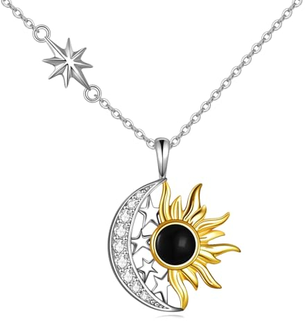 YAFEINI Mond Sonne Stern Kette 925 Sterling Silber Sichel Mond und Sonne Anhänger Halskette für Damen Mädchen