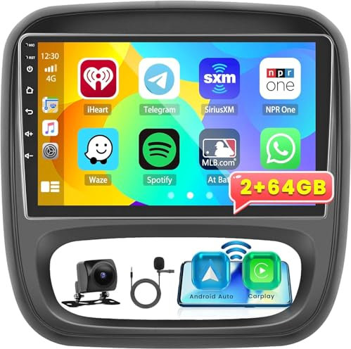 2+64G Android 13 Car Radio for Vauxhall Vivaro (2014-2018) /Renault Trafic 3 (2014-2021) Radio CarPlay Android Auto Bluetooth 9 Screen Car Radio GPS Navi Rear View Camera WiFi FM RDS SWC