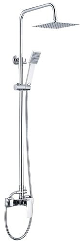 IMEX - Columna Ducha Monomando con Grifo | Kit de Ducha con Alcachofa y Rociador Antical | Griferia en Latón y Acero Inox S.304 con Barra Extensible | Serie Bali | Color Cromado