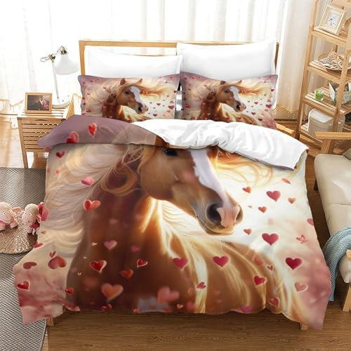 Cheval Mignon Parure Adolescents De Lit Adulte, Housse De Couette,Parure De Lit + Taies D'Oreillers,100% Microfibre,Housse De Couette Imprimée en 3D Single(140x200cm)