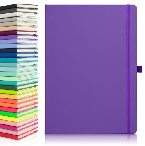 Notes London Eco A4-Notizbuch mit linierten Seiten, Stiftschlaufe, Band, Datumsmarkierungen und Papiertasche, gebundenes Taschenbuch, Notizbuch, nachhaltig angebautes Papier (lila)
