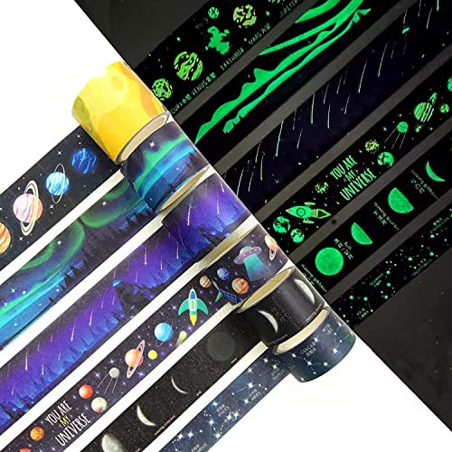 Songdao 6 Rollen Leuchtend Galaxie Washi Tape Set Glühen in The Dunkel Masking Tape Raum Dekorativ klebeband bunt für Kunst, DIY Handwerk, Tagebuchbedarf, Planer, Scrapbook, Karten/Geschenkverpackung