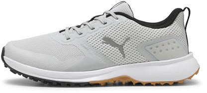 Puma Golf Men's Fusion Grip 6 Golf Shoe, Feather Gray-Puma Black-Gum, 14