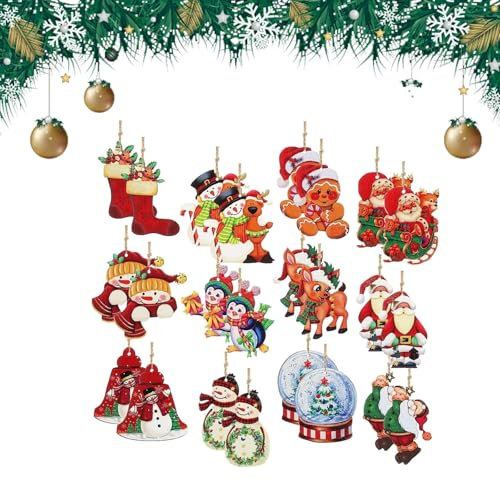 CutitiUU 24 PCS Christmas Wooden Tree Decoration Hanging, Victorian Style Wood Decorations, Vintage Santa Claus Ornaments for Home Door Windows Xmas Party