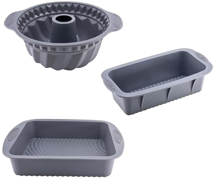 TOKSEO Molde de silicona para hornear 3 piezas, molde de silicona para hornear pan, molde cuadrado de brownie para hornear, moldes de silicona antiadherentes para pasteles, pan, cocina