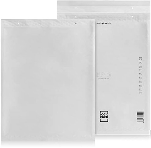 LOGIC PACK 100 Luftpolsterumschläge Versandtaschen Luftpolster K10 370 x 480 mm Weiß, Luftpolstertaschen Haftklebend Gepolsterte Briefumschläge Premium Umschläge Polsterumschläge geeignet für DIN A3