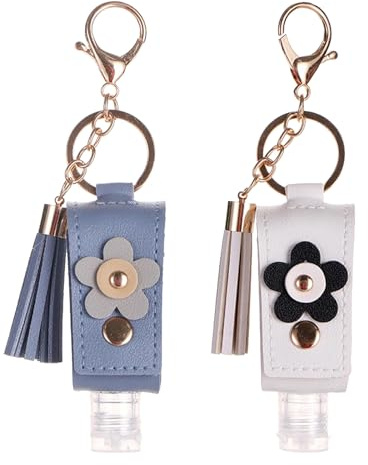 Pcmursal 2 Packungen Händedesinfektionsmittel-Schlüsselanhänger, tragbarer Mini-Handdesinfektionsmittel-Gel-Halter, Schlüsselanhänger, Reisegröße, Flasche (blau, weiß)