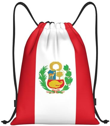 JBYJBX Rucksack mit Kordelzug, Motiv: Flagge von Peru, leicht, stilvoll, Fitnessstudio, Sport – erhältlich mit Kordelzug, Schwarz, M