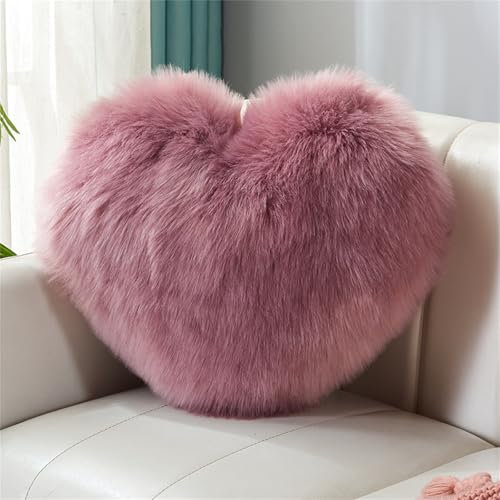 Herzkissen Doppelseitiger Flausch Superweiches Plüsch Dekokissen Love Zierkissen Herz Dekoratives Kissen für Wohnzimmer Sofa Kind Schlafzimmer Bett (Traubenviolett,40x50 cm)