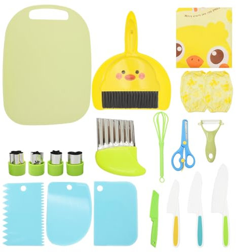 Coriver Kit Couteau Cuisine Enfant, Couteau Montessori Enfants avec Couteau Ondulé et Planche à Découper, Plastique Ustensile Cuisine Enfant pour Couper des Fruits ou Légume (20)