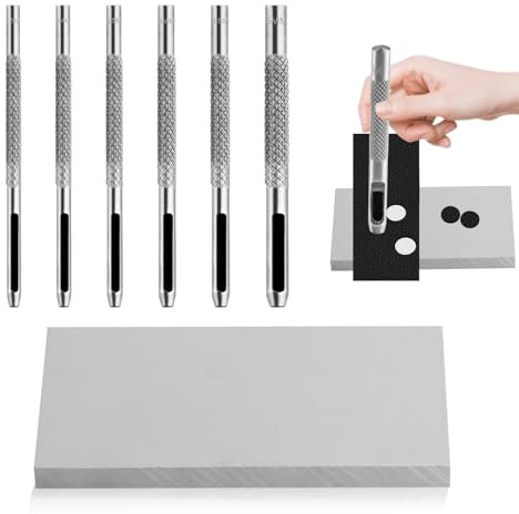 8 Stk Stahl Locheisen Set 1,5-5 mm, Stanzwerkzeug Set, Lochstanzer Rund Leder Lochstanzer Set, Locheisen Satz für Leder Gürteldichtung Uhrenarmband Schuh Stoff Leinwand Papierdünnes, mit PVC Platte