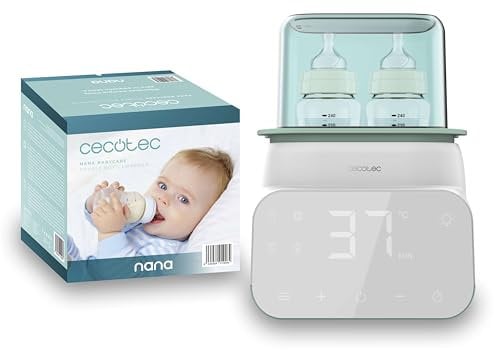 Cecotec Chauffe Biberon Double Nana BabyCare Double BottleWarmer. Design Compact, Chauffe Deux Biberons, Sans BPA, Panier Intérieur, Éclairage Nocturne, Minuterie Réglable Avec Bip
