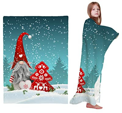 Wpamlrta Weihnachtswichtel, Weihnachtsmann-Überwurf, Decke, roter Weihnachtsbaum, Schneeflocke, Rentier, weiche Fleecedecke, dekorativ für Zuhause, Sofa, Couch, Stuhl, Wohnzimmer, Schlafzimmer, 76,2 x