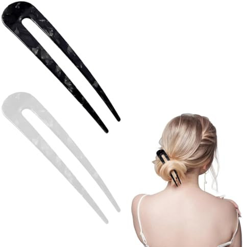BIRLOZA Lot de 2 fourchettes à cheveux françaises en forme de U Baguettes à cheveux rétro chinoises Pinces à cheveux faites à la main Pour femmes et filles