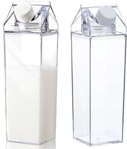 Botella de Leche Transparente, 500 ml de Botellas de Cartón de Leche, 2 Biberones de Plástico, Botellas de Agua Transparentes Cuadradas Prácticas para Picnic, Campamento, Leche, Jugo de Naranja